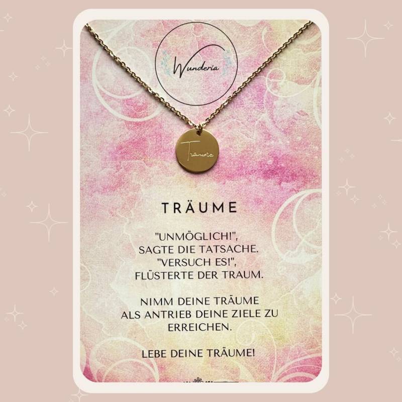 Goldkette Edelstahl "Träume' Mit Gravur & Positiver Botschaft von Wunderia