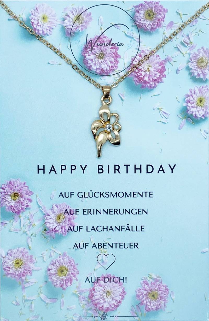 Happy Birthday Goldkette Mit Botschaft Blume Modeschmuck Halskette Geburtstagsgeschenk Blüte Geschenk Happy Birthday Goldkette Mit Botschaft Blume Modeschmuck Halskette Geburtstagsgeschenk Blüte Geschenk von Wunderia