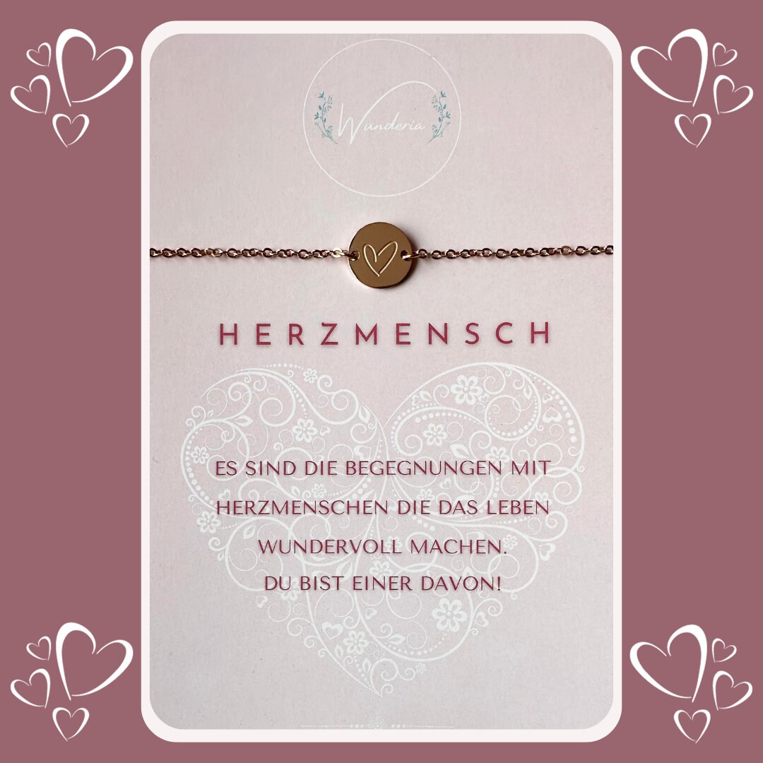 Herzmensch Armband Herz Gravur Edelstahl Rosé Positive Botschaft Armkette Herzmensch Armband Herz Gravur Edelstahl Rosé Positive Botschaft Armkette von Wunderia