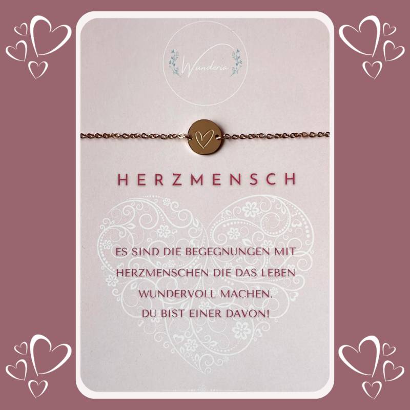 Herzmensch Armband Herz Gravur Edelstahl Rosé Positive Botschaft Armkette Herzmensch Armband Herz Gravur Edelstahl Rosé Positive Botschaft Armkette von Wunderia