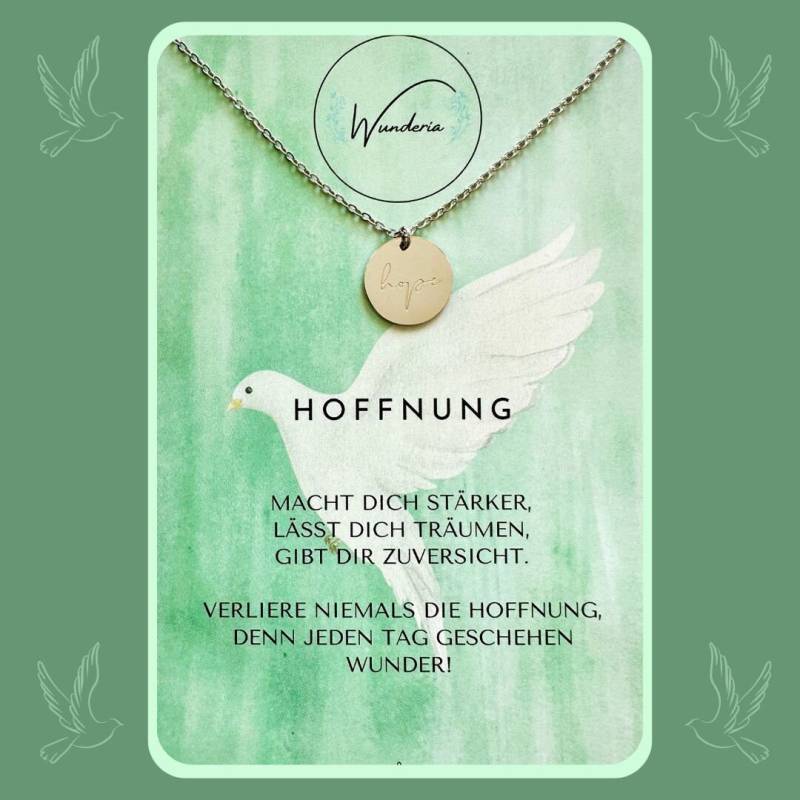 Hoffnung Halskette Münzkette Hope Gravur Silber Kette Edelstahl Mutmacher Glücksbringer Glaube Wunder von Wunderia
