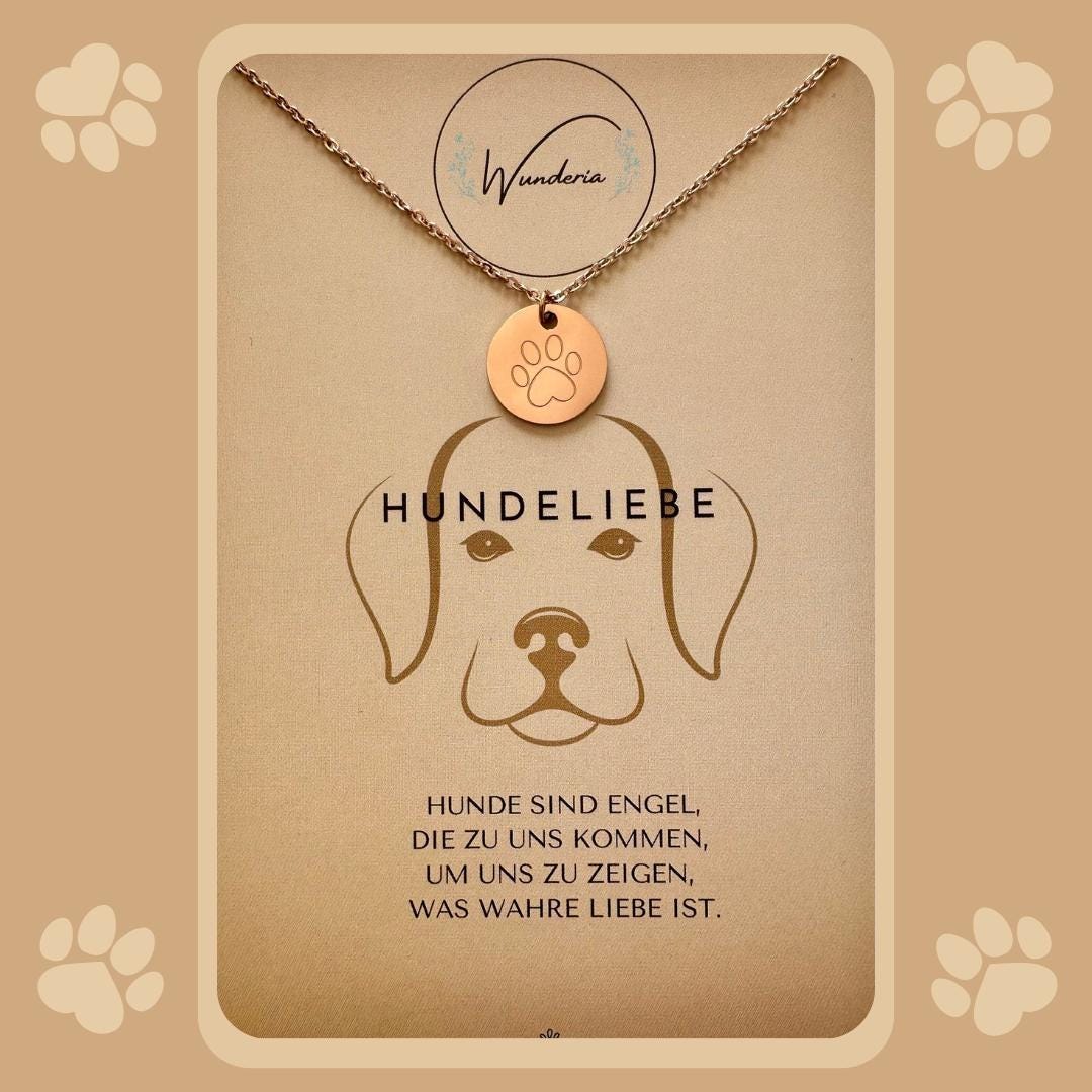 Hundeliebe Halskette Gravur Münze Edelstahl Roségold Hundepfote Hund Pfote Rosé von Wunderia