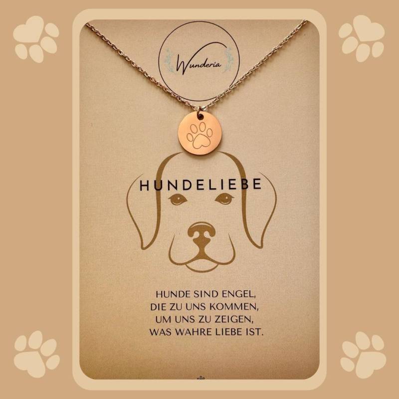 Hundeliebe Halskette Gravur Münze Edelstahl Roségold Hundepfote Hund Pfote Rosé von Wunderia
