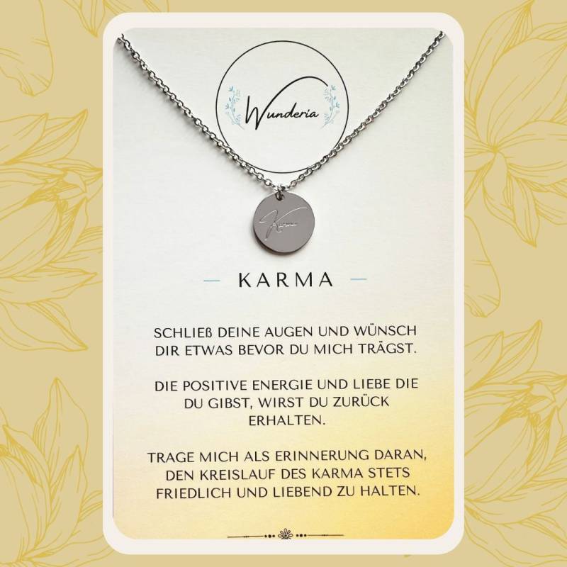 Karma Schriftzug Wunschkette Mit Positiver Botschaft Halskette Kette Edelstahl Silber von Wunderia