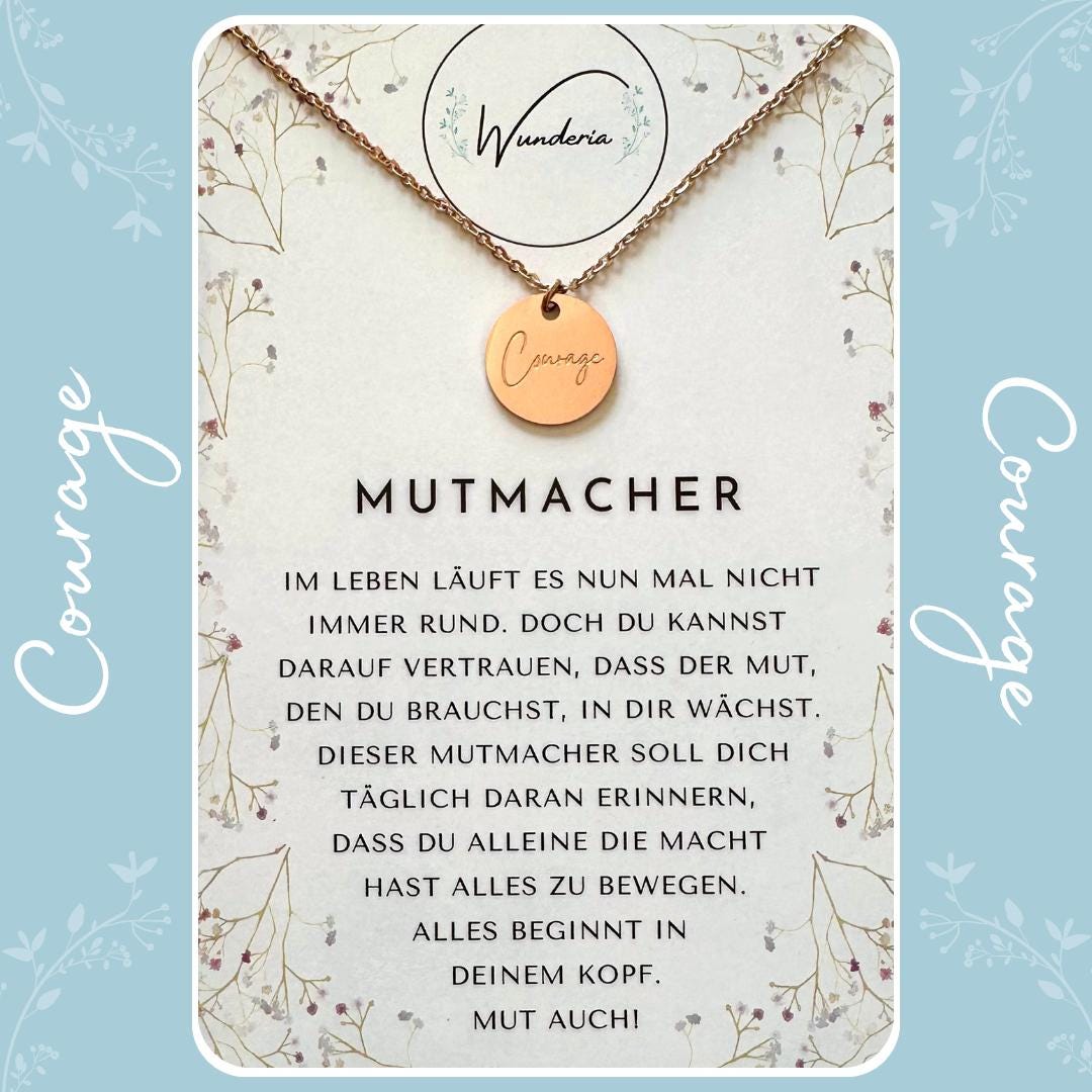 Mutmacher Halskette Gravur Münze Edelstahl Rosé Positive Botschaft Glücksbringer Courage Rosegold Mutmacher Halskette Gravur Münze Edelstahl Rosé Positive Botschaft Glücksbringer Courage Rosegold von Wunderia