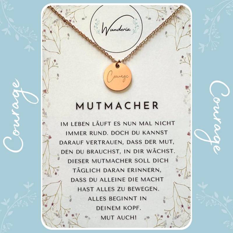 Mutmacher Halskette Gravur Münze Edelstahl Rosé Positive Botschaft Glücksbringer Courage Rosegold Mutmacher Halskette Gravur Münze Edelstahl Rosé Positive Botschaft Glücksbringer Courage Rosegold von Wunderia