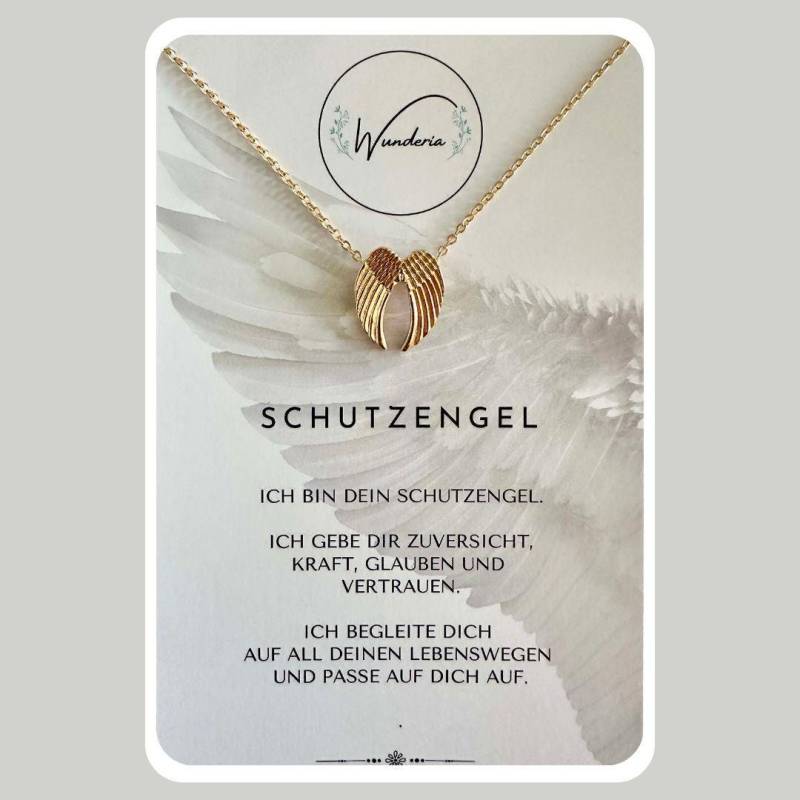 Schutzengel Engelsflügel Gold Mit Positiver Botschaft Halskette Engel Schutzkette Glücksbringer Schutz Kette von Wunderia