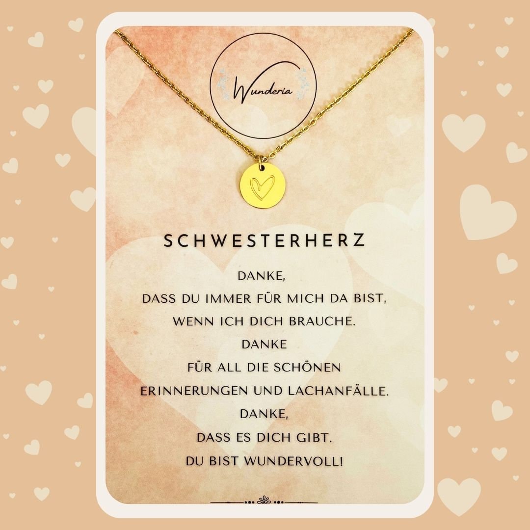 Schwesterherz Halskette Herz Gravur Edelstahl Gold Positive Botschaft Schwesterherz Halskette Herz Gravur Edelstahl Gold Positive Botschaft von Wunderia