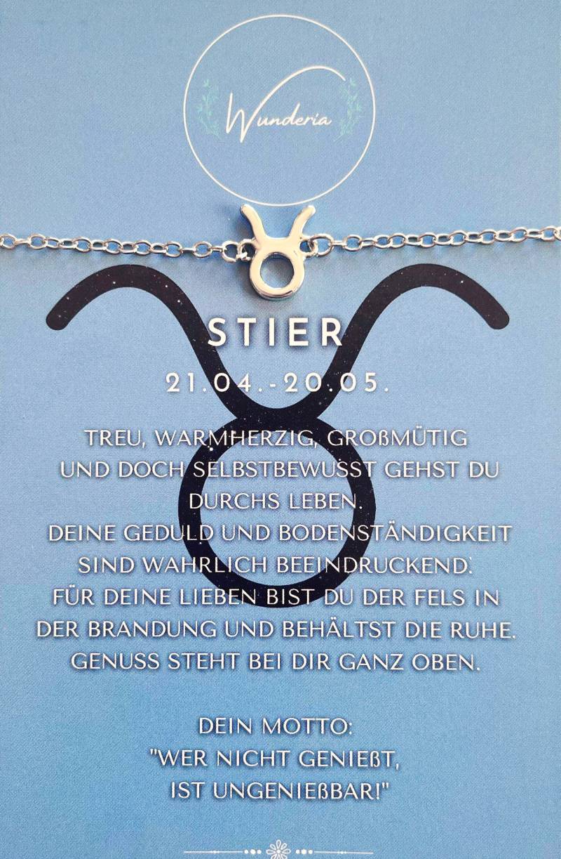 Sternzeichen Stier Taurus Mit Botschaft Armband Silber Armkettchen Glücksbringer von Wunderia