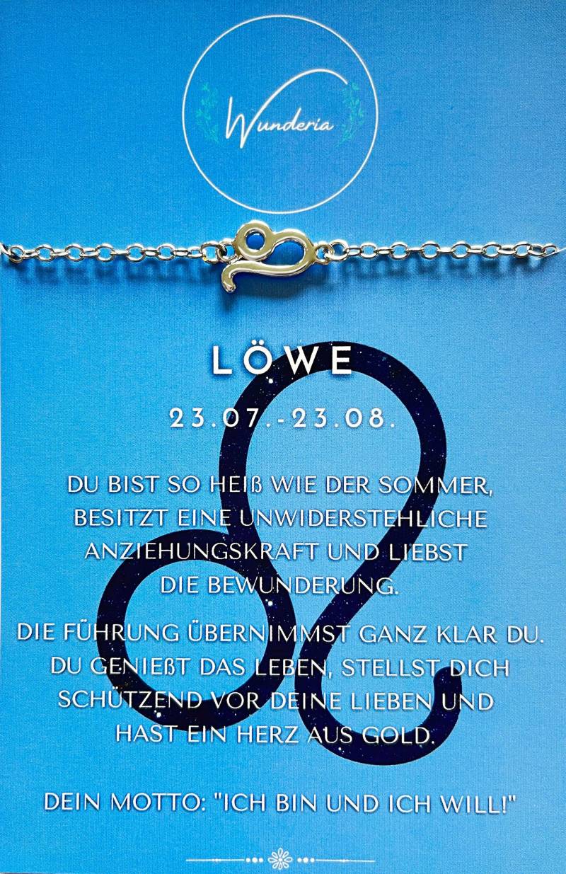 sternzeichen Löwe Leo Mit Botschaft Armband Silber Glücksbringer Armkettchen von Wunderia