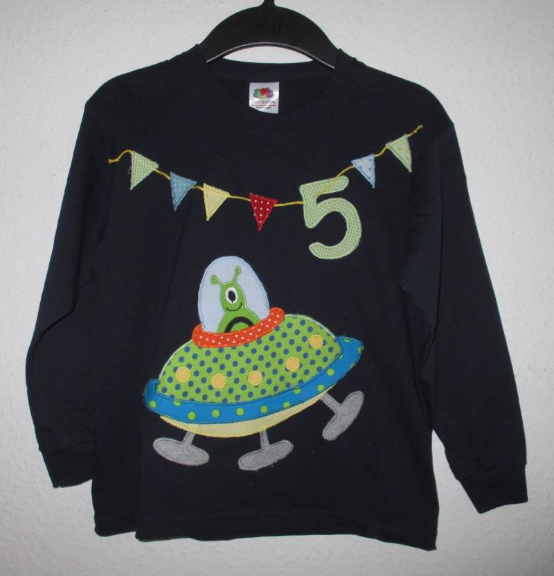 Geburtstags-Shirt/La Mit Applikation "Ufo" Gr.116 von Wunderkindershop
