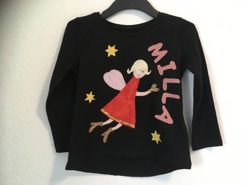 Langarmshirt Namensshirt Applikation Engel/Weihnachten Geburtstag Ab Gr.86 von Wunderkindershop