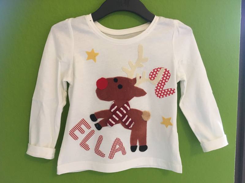 Namensshirt Langarmshirt Applikation Elch/Weihnachten Geburtstag Ab Gr.86 von Wunderkindershop