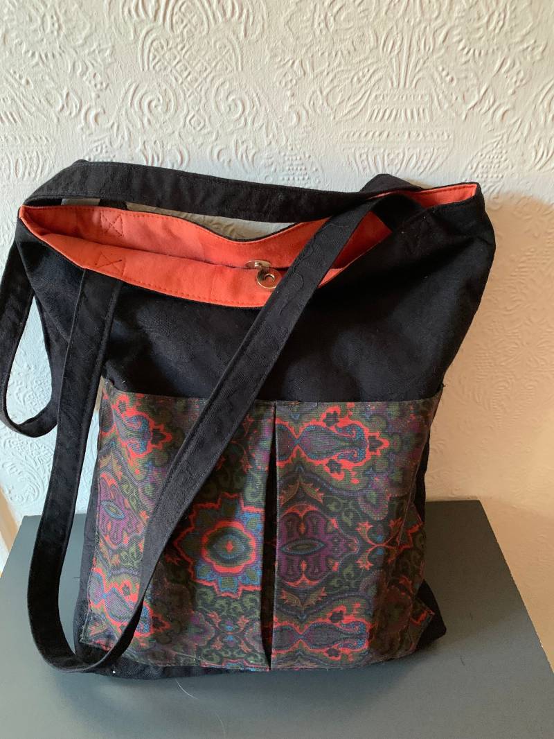 Tote Bag/ Einkaufstasche/ Strandtasche/ Beutel/ Shopper Aus Hochwertigen Stoffen Rot Gemustert Senfgelb Canvas H45cm B39 T8cm von Wunderkindershop