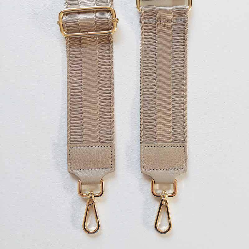 Taschengurt Streifen 3D Uni - Taupe -Taupe Leder Gold Schnallen von WunderlandDerStoffe