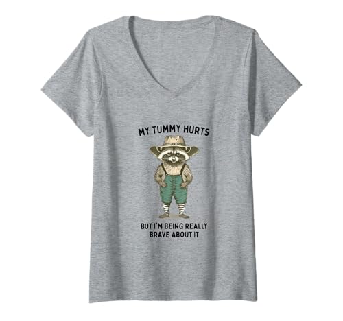 Damen Netter Waschbär in Overalls und Hut - lustige T-Shirt mit V-Ausschnitt von Wunderliche Tierkleidung