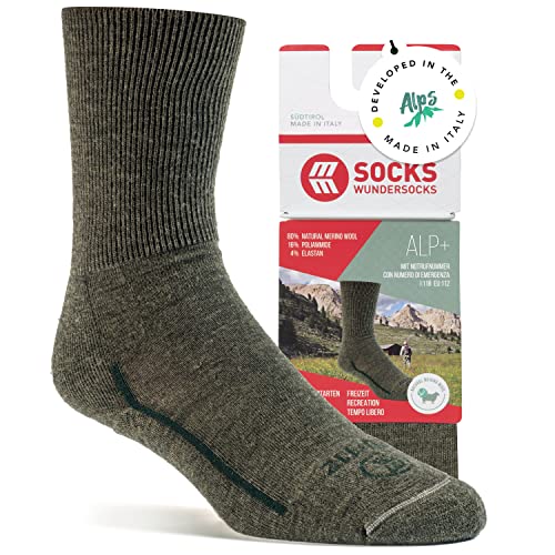 Wundersocks Wandersocken [Made in Italy] 80% Merino Socken ohne Naht und Gummi, mulesingfrei, Thermosocken, Funktionssocken, Hiking, Trekking, Wandersocken Damen, Wandersocken Herren, gepolstert Alp+ von Wundersocks