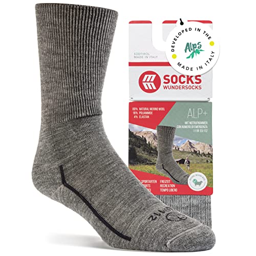 Wundersocks Wandersocken [Made in Italy] 80% Merino Socken ohne Naht und Gummi, mulesingfrei, Thermosocken, Funktionssocken, Hiking, Trekking, Wandersocken Damen, Wandersocken Herren, gepolstert Alp+ von Wundersocks