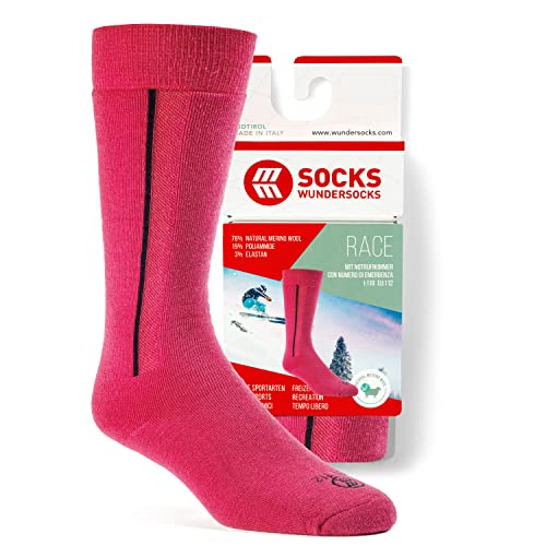 Wundersocks Skisocken & Skitouren für Herren und Damen [Made in Italy] 78% Merino Wolle, mulesingfrei, warme Funktionssocken, leicht gepolsterte Kniestrümpfe RACE (36/38, Pink) von Wundersocks