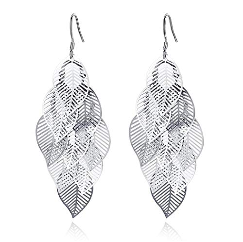 Damen Mädchen Ohrringe 925 Sterling Silber mit Anhänger Lang Blätter Tassel Glitter hoop mode Ohrhänger Partei Schmuck für Frauen von Wunhope