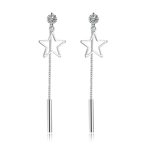 Damen-Ohrhänger 925 Silber Sterne Sternchen Ohrhänger Kettchen Ohrringe Hypoallergen Ohrschmuck für Damen Frauen Mädchen von Wunhope