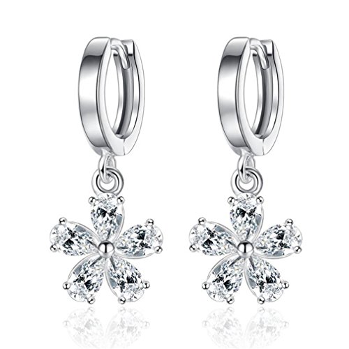 Damen-Ohrhänger 925 Silber mit Blume Zirkonia Crystal Clip On Ohrringe für Frauen Mädchen 3A Zirkon Ohrringe Damen elegante Ohrringe von Wunhope