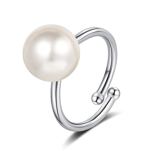 Wunhope 1Paare Ring Silber 925 Damen Einfache Retro Perlen Öffnen Trauringe,Süß Schwanzring Partnerschaftsringe Einstellbar von Wunhope