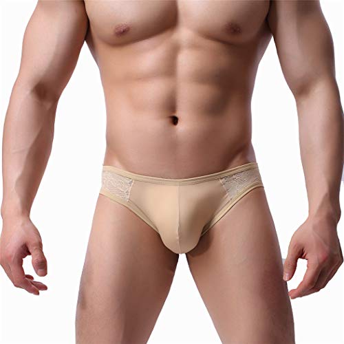 Wunhope 1er Slips Herren sexy Atmungsaktiv Eisseide Bequem G-String,Männer Unterwäsche Erotik Low-Waist U konvex Mesh Comfort Micro mesh Tanga Unterhosen (Hautfarbe, M) von Wunhope