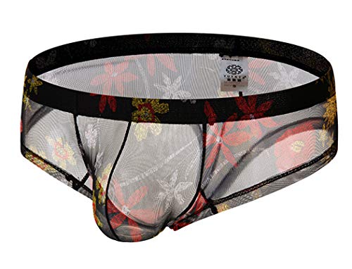 Wunhope 1er Slips Herren sexy Satin Spitze Transparent Männer Slips Eisseide sexy Low-Waist U konvex Mesh Ouvert Comfort Micro mesh Boxershorts Tanga Unterhosen Strings (M, Schwarz) von Wunhope