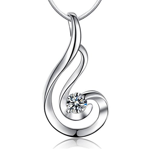 Wunhope Damen Frauen Halskette 925er Sterling Silber Diamant Elegant Streamline Mode Einfach Antiallergie Claviclehalskette- Kette+Anhänger von Wunhope