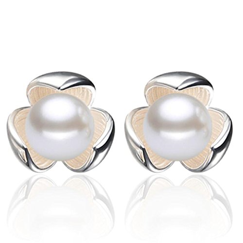 Wunhope Damen Mädchen Ohrringe silber 925 Perlen Blumen Mode Süß Einfache Ohrstecker Studs Geschenke für Tochter Freundin von Wunhope