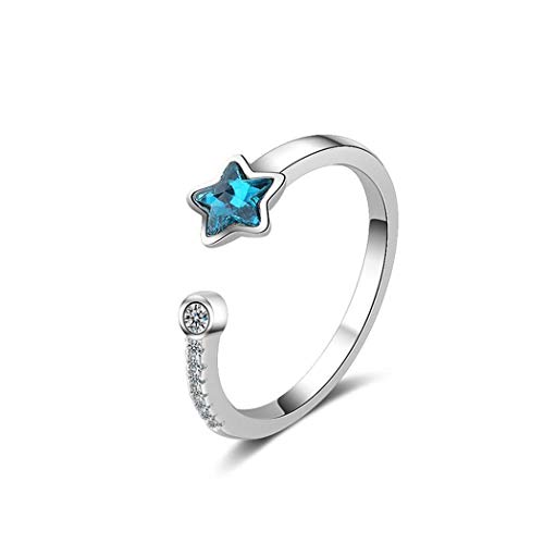 Wunhope Damen mädchen Ring silber 925 mit Zirkonia Blau Sterne Glitzer Öffnen trauringe partnerschaftsringe Zeigefinger Ring Ehering für Freundin Frauen verstellbar von Wunhope