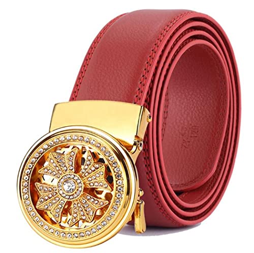 Wunhope Gürtel Herren Leder Ledergürtel Automatik Glückliche Glitzer Strass Herrengürtel Anzuggürtel Jeansgürtel Mode Freizeit Business Männer Schnalle 3.3CM Breit Verstellbar (110 CM, Gold-Rot) von Wunhope