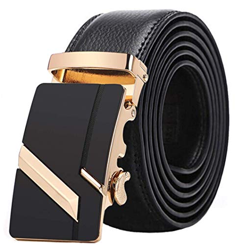 Wunhope Herren Gürtel, Leder Ratsche Automatik Gürtel für Männer Ledergürtel Breite 3.5cm Breite Länge 110-130CM (110 CM, Gold-Schwarz2) von Wunhope