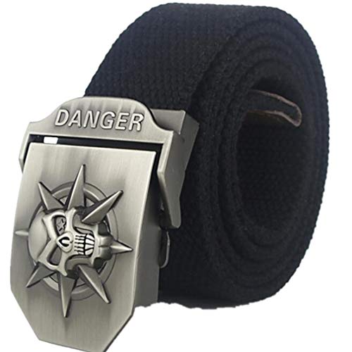 Wunhope Herren Gürtel Freizeit Herrengürtel mit Legierung Schnalle 3D Schädel Totenkopf Schnalle aus Leinwand Canvas Belts 120CM Legierung Schnalle/Schwarz von Wunhope