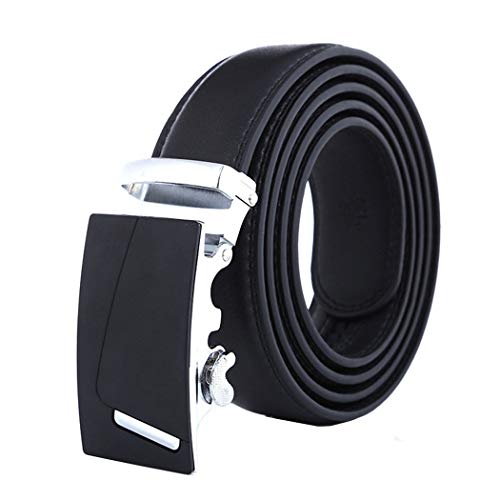 Wunhope Ledergürtel Herren Automatik Schnalle Büffel Leder Gürtel Automatik Jeans Belt Schwarz (125 CM, Silber-Schwarz) von Wunhope