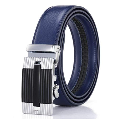 Wunhope Ledergürtel Herren Schwarz Anzüge Ratsche Gürtel Automatik Herren Leder, （ rot schwarz Blau Weiß Braun Gelb） Metall Buckle Gürtelschnalle für Anzuggürtel Männer 35mm Breit (Blau, 120 CM) von Wunhope