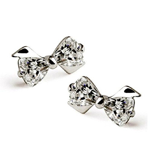 Wunhope Ohrringe Damen Mädchen 925er Silber Einfache Zirkonia Süß Bow Mode Ohrstecker Glitter Studs Ohrschmuck Hypoallergen von Wunhope