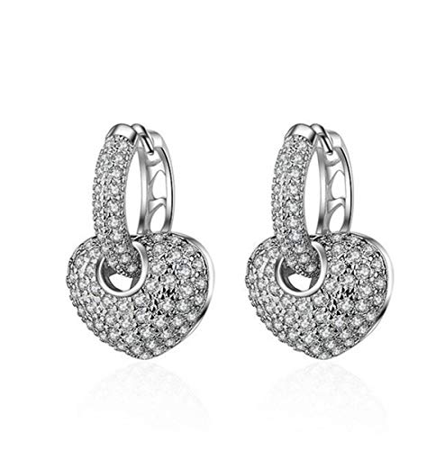 Wunhope Ohrringe Damen Mädchen 925er Silber Glizter Zirkonia Herz Anhänger creolen Hochzeit Edel Hoop Ohrschmuck fur Freundin Frauen von Wunhope