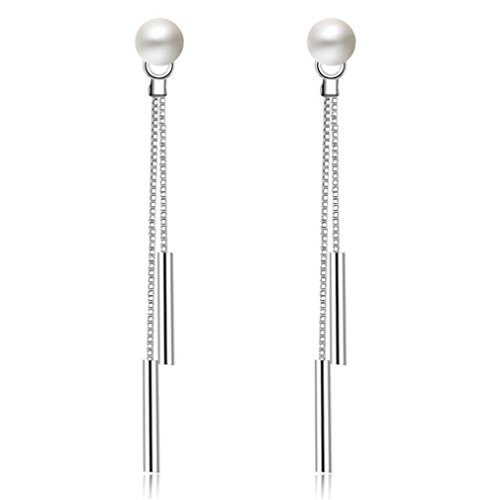 Wunhope Ohrringe Damen Mädchen Ohrhänger 925er Silber Perlen Tassel Lange Einfache Lange Ohrstecker Mode Studs Ohrschmuck Hypoallergen von Wunhope