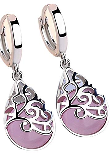 Wunhope Ohrringe Damen Mädchen Ohrhänger 925er Silber mit Opal Vintage Glitzer creolen Glückliche Ohrschmuck Hoop Geschenk fur Frauen Weihanchten (Pink) von Wunhope