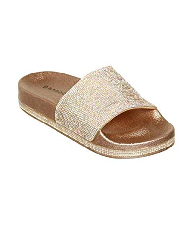 Wunhope Pantoletten Damen Sommer Strass Bling Hausschuhe weich Sommer bequem Glitzer Sandalen flach Plateau Beach Indoor Outdoor flip Flops (Rose Golden, Numeric_36) von Wunhope