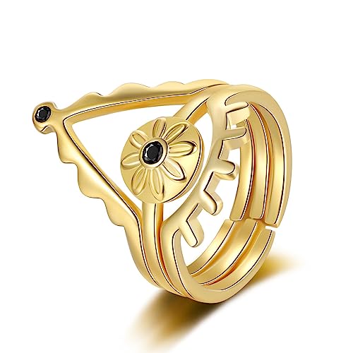 Wunhope Ring Silber 925 Damen Einfache V-Form Golden Krone Öffnen Fingerring Trauringe Schwanzring Partnerschaftsringe Einstellbar von Wunhope