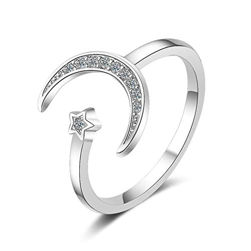 Wunhope Ring Silber 925 Damen Mädchen mit Zirkonia Sterne Mond Glitzer Öffnen Freundinnen Ehe-, Verlobungs- & Partnerringe für Frauen Mädchen von Wunhope