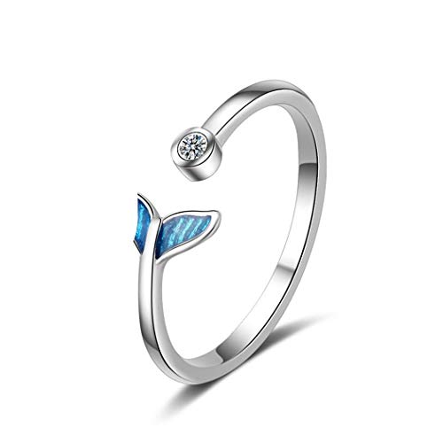 Wunhope Ring Silber 925 Damen mädchen Blau Fischschwanz Einfache Öffnen Schwanzring Paarringe verstellbar trauringe Zeigefinger Ring Freundschaft partnerschaftsringe von Wunhope