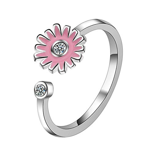 Wunhope Ring Silber 925 Damen mädchen Zirkonia Süß Glitzer Daisy Blumen Pink Zeigefinger Ring Ehering Paarringe partnerschaftsringe Öffnen verstellbar Schwanzring für Freundin/Frauen/Tochter (Pink) von Wunhope