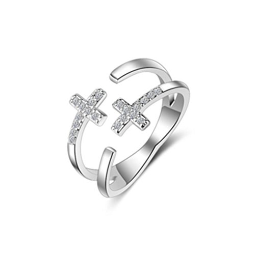 Wunhope Ringe Damen Frauen 925 Sterling AAA Zirkonia Doppel Linie Kreuz Einfache Mode Verstellbar Hypoallergen Liebhaber Ring Partnerringe von Wunhope