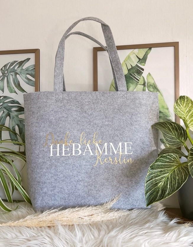 Personalisierter Filzshopper | Danke Hebamme| Shopper Mit Innenfach Name von WunschFilz