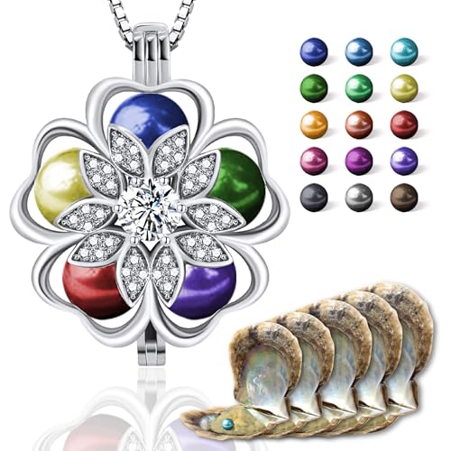 Wunschperlen Blossom Halskette mit echten Perlen in Auster zum Öffnen, 925 Silber Damenkette mit 5x Bunter Perlenfarbe Wunschperlen Blossom Halskette mit echten Perlen in Auster zum Öffnen, 925 Silber Damenkette mit 5x Bunter Perlenfarbe von Wunschperlen