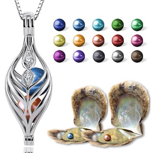 Wunschperlen Dualis Halskette mit echten Perlen in Auster zum Öffnen, 925 Silber Damenkette mit 2x Bunter Perlenfarbe Wunschperlen Dualis Halskette mit echten Perlen in Auster zum Öffnen, 925 Silber Damenkette mit 2x Bunter Perlenfarbe von Wunschperlen